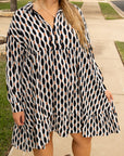 Apricot Abstract Print Collared V Neck Plus Size Mini Dress - Toi ‘n’ Moi Ltd