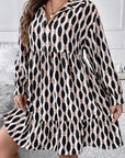 Apricot Abstract Print Collared V Neck Plus Size Mini Dress - Toi ‘n’ Moi Ltd