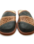 Mens Leather Slippers Mules Brown & Gray Size 6 7 8 9 10 11 12Flip Flop Sandals - Toi ‘n’ Moi Ltd
