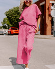 Ensemble t-shirt ample texturé rose fraise et pantalon à cordon de serrage