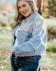 Blue Plus Size Leopard Ripped Cropped Denim Jacket - Toi ‘n’ Moi Ltd