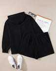 Black Textured Hoodie and Shorts Plus Size Two Piece Set - Toi ‘n’ Moi Ltd
