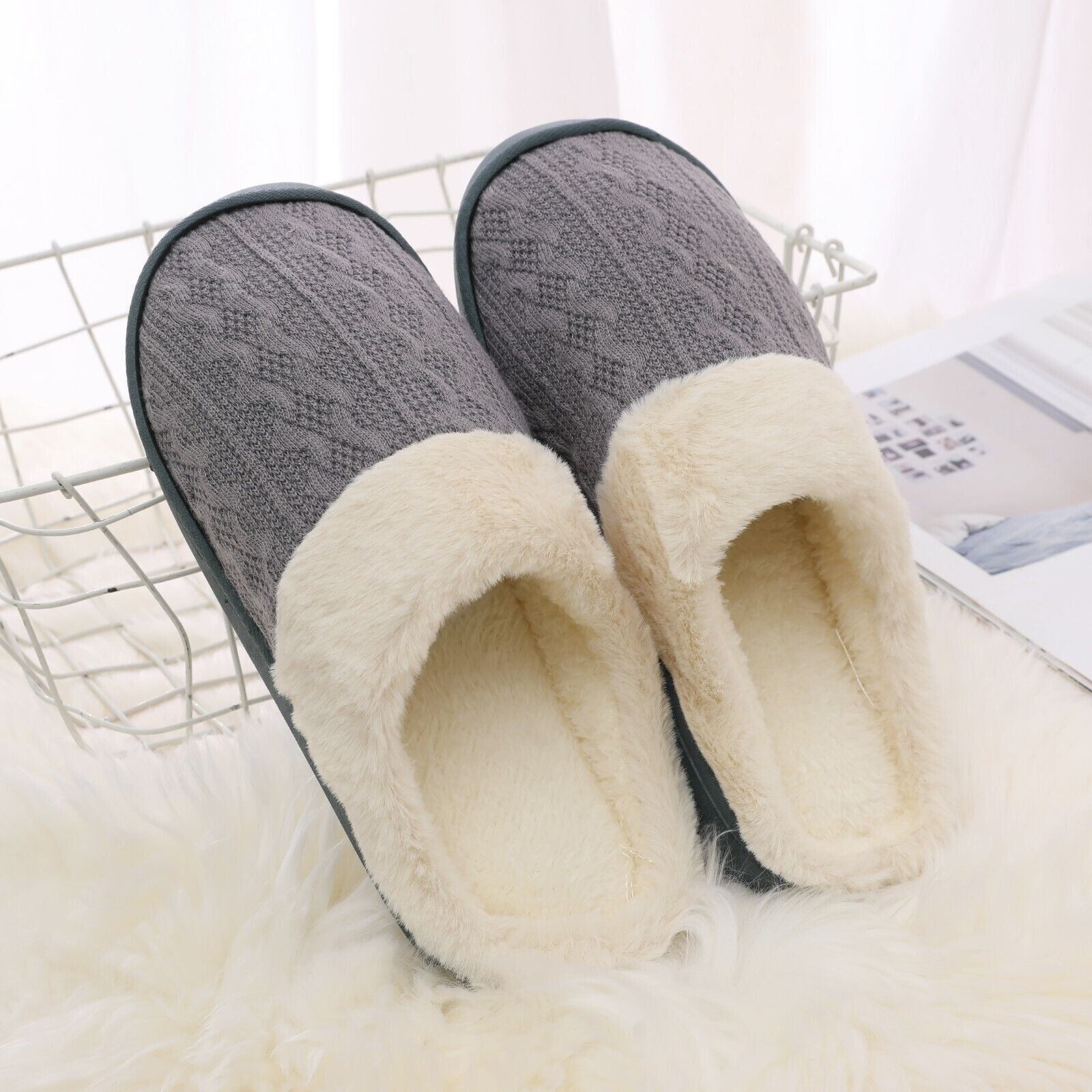 LADIES WOMENS WARM FAUX FUR LINED COMFY HARD SOLE OUTDOOR SLIPPERS SHOES SIZE - Toi ‘n’ Moi Ltd