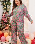 Black Plus Size Printed Long Sleeve and Pants Lounge Set - Toi ‘n’ Moi Ltd