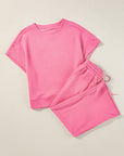 Ensemble t-shirt ample texturé rose fraise et pantalon à cordon de serrage
