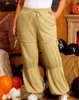 Beige Drawstring Adjusted Band High Waist Plus Size Pants - Toi ‘n’ Moi Ltd