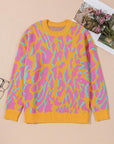 Bright Pink Plus Size Leopard Ribbed Trim Sweater - Toi ‘n’ Moi Ltd