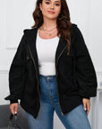 Black Plus Size Bishop Sleeve Zip Up Hooded Jacket - Toi ‘n’ Moi Ltd