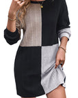 Black Ribbed Color Block Drop Shoulder Long Sleeve Mini Dress - Toi ‘n’ Moi Ltd
