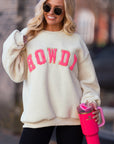 Beige Sherpa HOWDY Patched Pullover Sweatshirt - Toi ‘n’ Moi Ltd