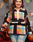 Black Plus Size Checkered Print Sherpa Henley Sweatshirt - Toi ‘n’ Moi Ltd