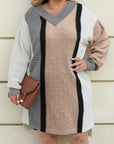 Apricot Mixed Boucl Color Block Plus Size Sweater Dress - Toi ‘n’ Moi Ltd
