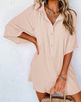 Black Plain Half Button Collared Pocket Loose Romper - Toi ‘n’ Moi Ltd