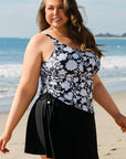 Black Plus Size Printed Square Neck Drawstring Ruffled Tankini Set - Toi ‘n’ Moi Ltd