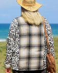 Black Plus Size Plaid Leopard Printed Patchwork Button Up Shacket - Toi ‘n’ Moi Ltd