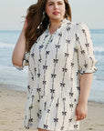 Apricot Bow Printed Puff Sleeve Ruffled Plus Size Mini Dress - Toi ‘n’ Moi Ltd