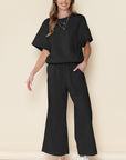 Black Textured Loose Fit T Shirt and Drawstring Pants Set - Toi ‘n’ Moi Ltd