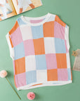 Pull à manches courtes à blocs de couleurs orange pamplemousse
