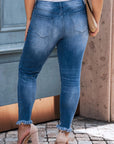 Blue Plus Size High Rise Buttons Skinny Jeans - Toi ‘n’ Moi Ltd