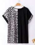 Black Half Leopard Patchwork Plus Size T-shirt - Toi ‘n’ Moi Ltd