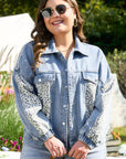 Beau Blue Leopard Patchwork Flap Detail Plus Size Denim Jacket - Toi ‘n’ Moi Ltd