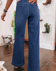 Jeans a vita alta con tasche e gamba larga blu vela