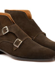 Paul Parkman Double Monkstrap Ankle Boots Brown Suede (ID