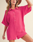 Black Plain Half Button Collared Pocket Loose Romper - Toi ‘n’ Moi Ltd