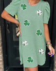 Robe t-shirt à manches bouffantes et imprimé trèfle vert menthe