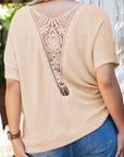 Beige Guipure Lace Insert Textured Plus Size Tee - Toi ‘n’ Moi Ltd