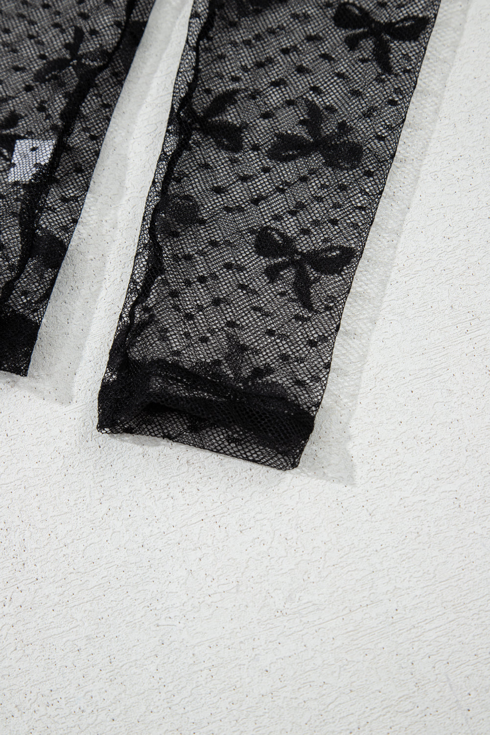 Black Dotted Bow Pattern Mesh Long Sleeve Top - Toi ‘n’ Moi Ltd