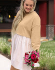 Apricot Color Block Patchwork Ruffled Plus Size Mini Dress - Toi ‘n’ Moi Ltd