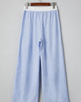 Pantalon taille haute élastique à jambes larges et à lacets boutonnés à rayures bleu ciel