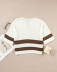 Brown Stripe Cropped Drop Sleeve Sweater - Toi ‘n’ Moi Ltd
