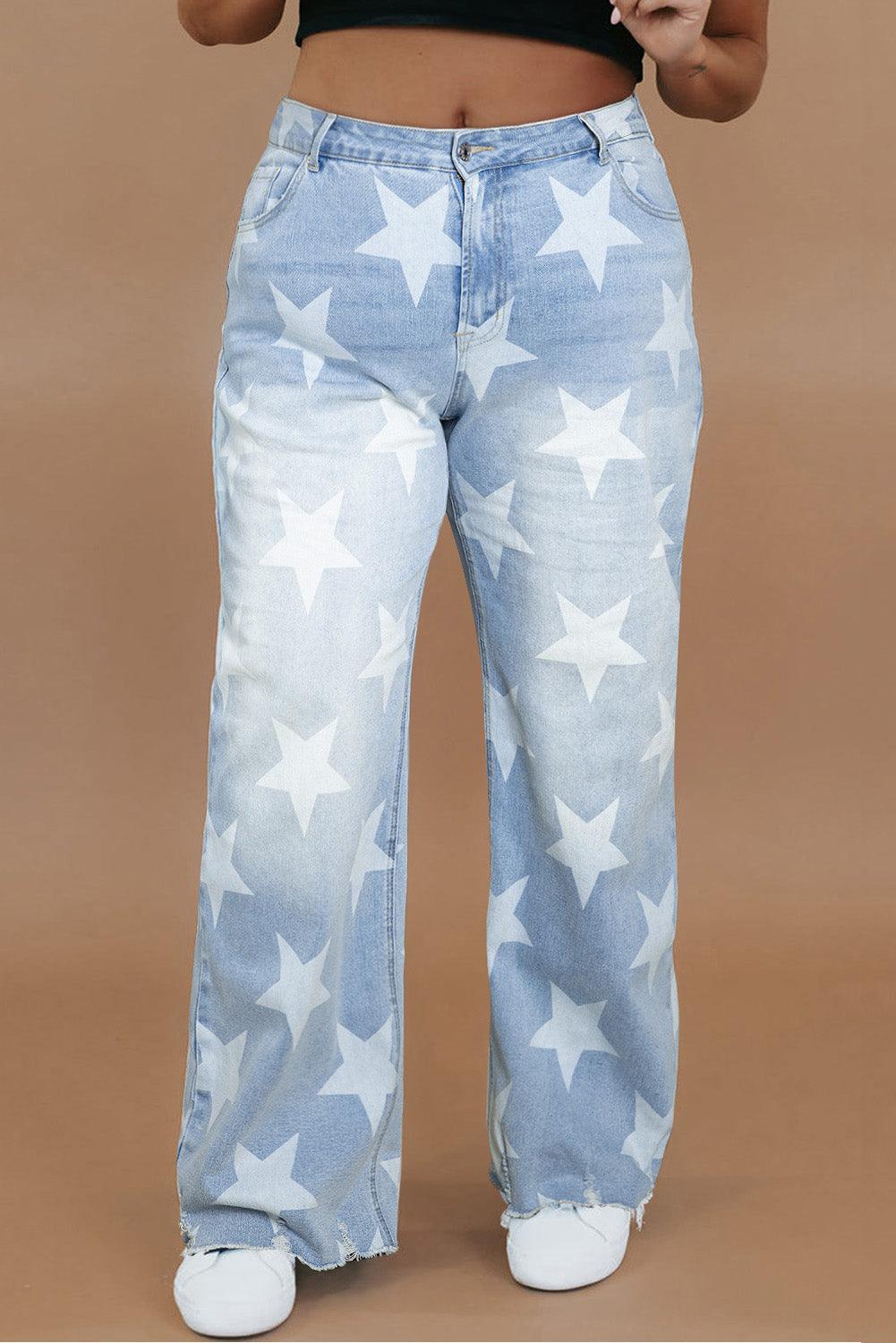 Beau Blue High Waist Star Pattern Plus Size Jeans - Toi ‘n’ Moi Ltd