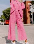Ensemble t-shirt ample texturé rose fraise et pantalon à cordon de serrage