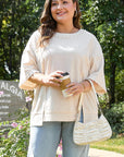 Beige Pearl Decor Crew Neck Half Sleeve Plus Size T Shirt - Toi ‘n’ Moi Ltd