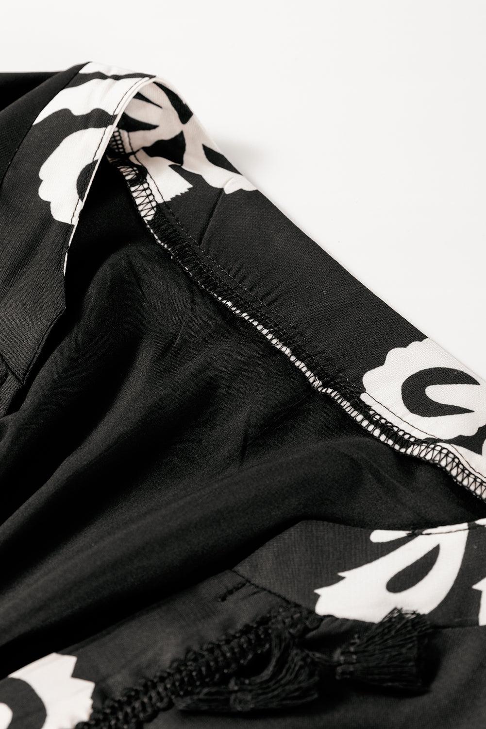 Black Plus Size Western Floral Print Fringed V Neck Dress - Toi ‘n’ Moi Ltd