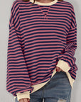 Red Stripe Oversized Contrast Trim Pullover Sweatshirt