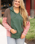 Breen Plus Size Colorblock Patchwork V Neck Hoodie - Toi ‘n’ Moi Ltd