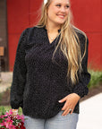 Black Plus Size Leopard Print Notch V Neck Blouse - Toi ‘n’ Moi Ltd