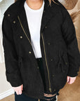 Black Plus Size Button Zipped Corduroy Jacket - Toi ‘n’ Moi Ltd