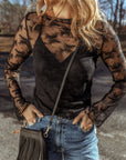 Black Lace Mesh Crochet Splicing Slim Fit Long Sleeve Blouse - Toi ‘n’ Moi Ltd
