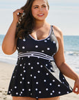 Black Polka Dot Trim V Neck Plus Size Swim Dress - Toi ‘n’ Moi Ltd