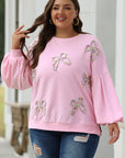 Sweat-shirt oversize rose clair à manches lanternes et nœud brodé