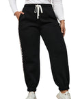 Black Plus Size Contrast Leopard Side Panel Joggers - Toi ‘n’ Moi Ltd