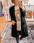 Black Solid Color Open Front Cardigan with Pocket - Toi ‘n’ Moi Ltd