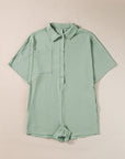 Black Plain Half Button Collared Pocket Loose Romper - Toi ‘n’ Moi Ltd