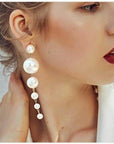 Trendy Elegant Big Simulated Pearl Long Wedding Party Statement Drop Earrings - Toi ‘n’ Moi Ltd