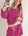 Black Contrast Trim Loose Pullover and Lace-up Waist Skort Set - Toi ‘n’ Moi Ltd